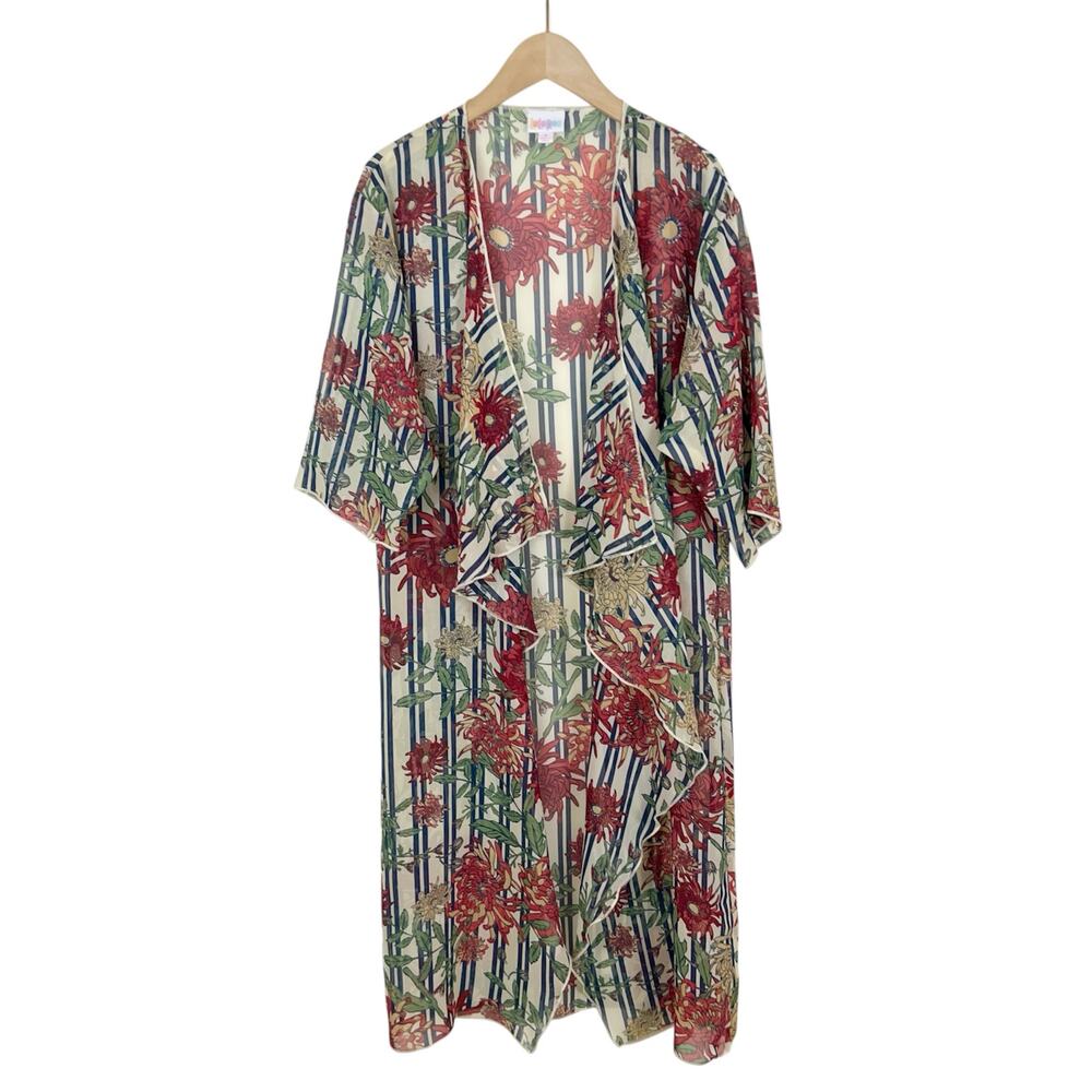 Lularoe Shirley Kimono Stripes and Floral Print Size Small
